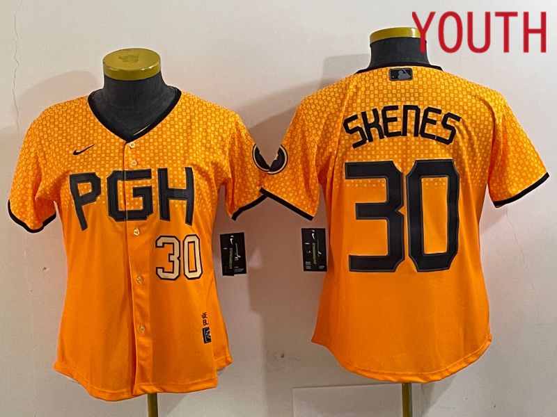 Youth Pittsburgh Pirates #30 Skenes Yellow City Edition 2024 Nike MLB Jersey style 2->youth mlb jersey->Youth Jersey